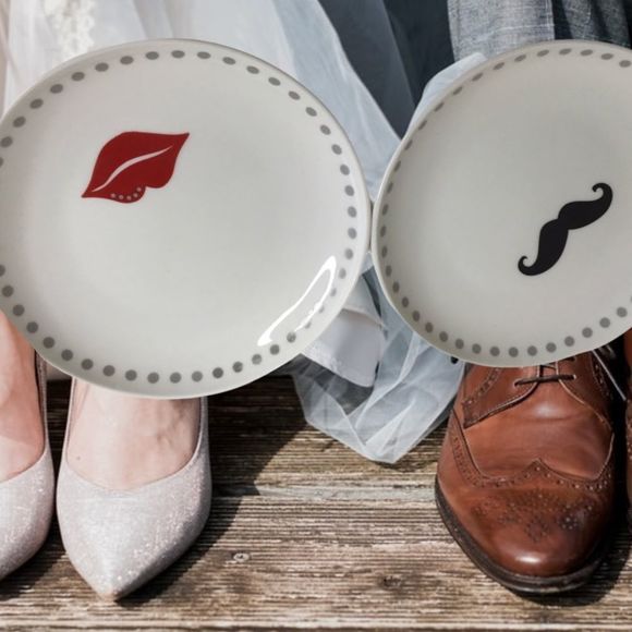 OlegCassini He & She Porcelain Set Of 2 Appetizer Serving 5” Plates Gift Set NIB - Picture 2 of 10